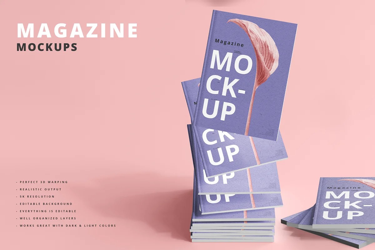 35款时尚产品目录宣传画册书籍封面设计展示Ps智能贴图样机模板 Magazine Mockups插图