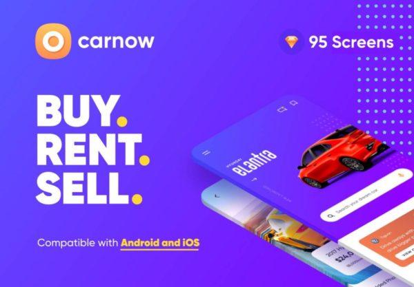 95屏在线卖车汽车租赁APP应用程序界面设计UI套件素材 Carnow – buy rent and sell mobile app UI kit