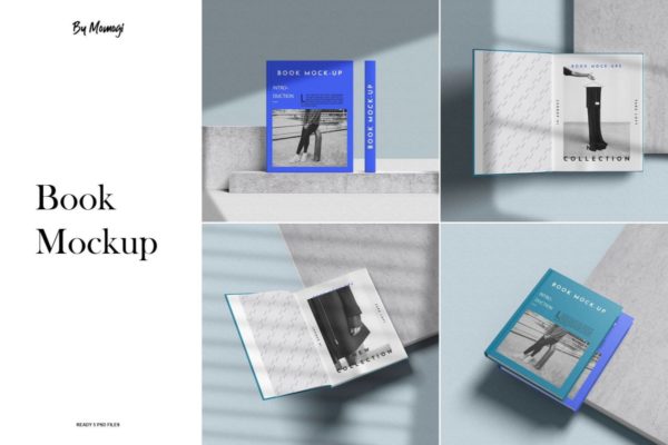 5款逼真精装书籍画册封面设计展示贴图PSD样机模板 Book Mock-Up