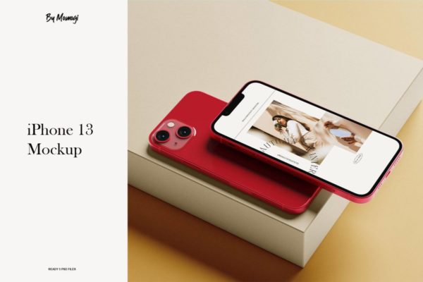 时尚逼真苹果iPhone 13手机屏幕演示贴图样机PSD模板设计素材 iPhone 13 Mockup
