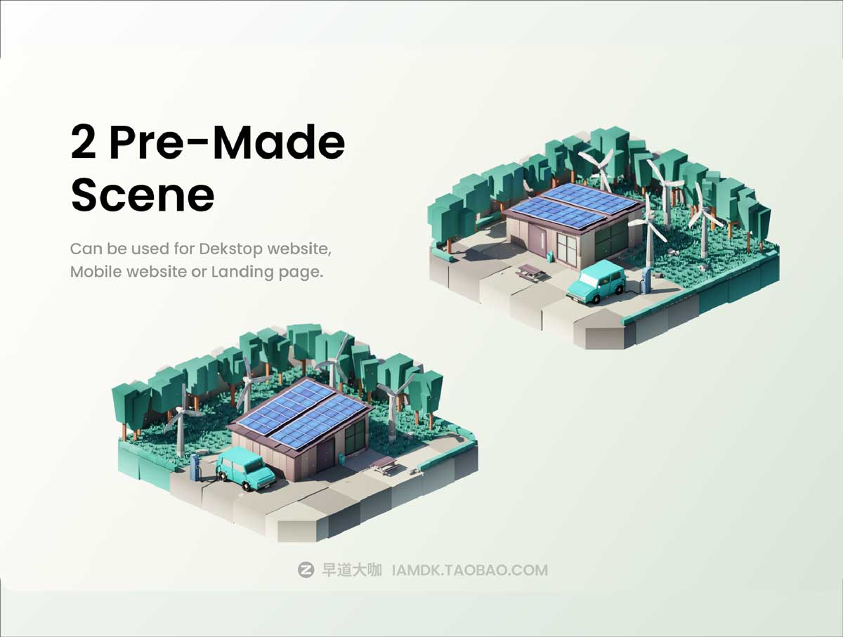 绿色能源风力发电环境环保手绘插画插图Blend模型素材包 Green Energy 3D Illustration插图4