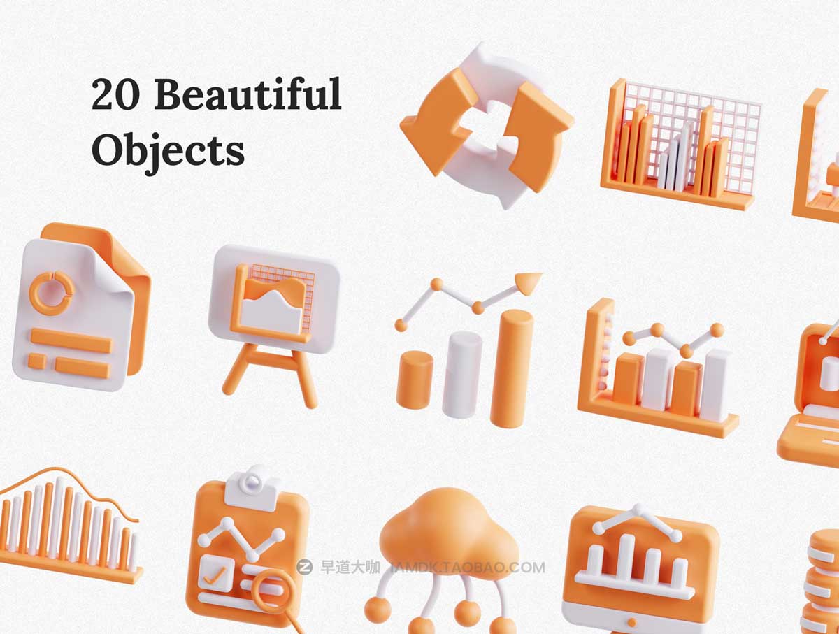20款数据分析统计图表信息3D图标Icons设计素材合集 Data Analytics 3D Icon Set插图5