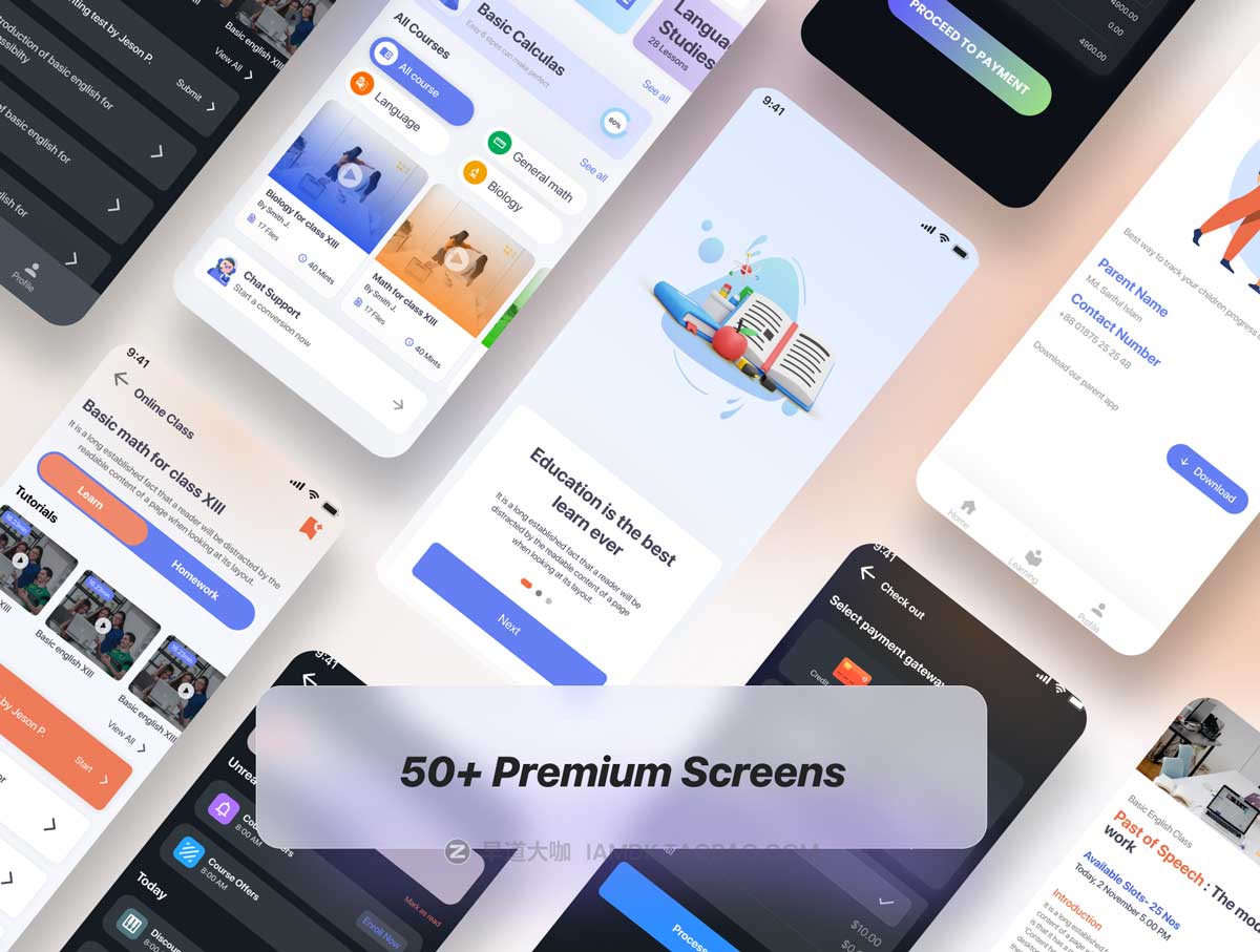 50+屏高级在线学习教学教育课程APP界面设计Figma模板素材 Learn In- The Learning App插图2