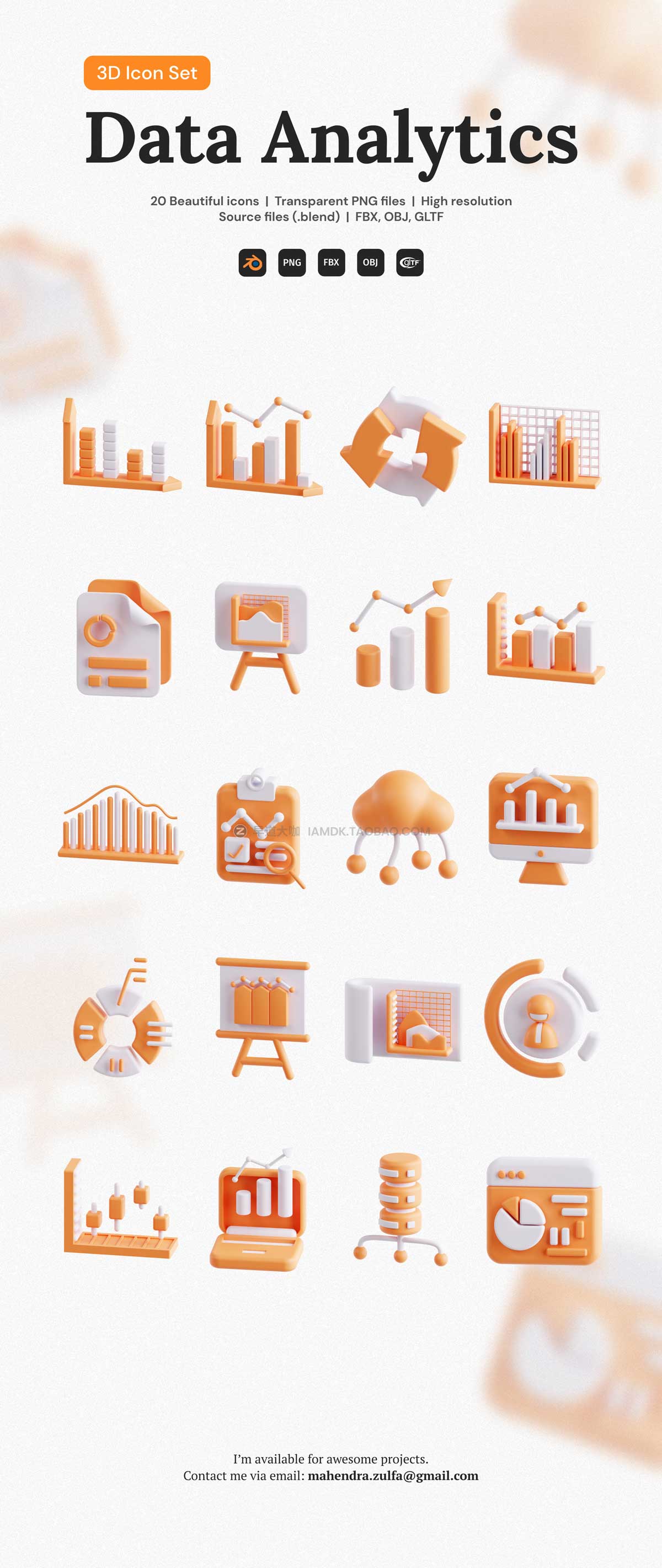 20款数据分析统计图表信息3D图标Icons设计素材合集 Data Analytics 3D Icon Set插图7