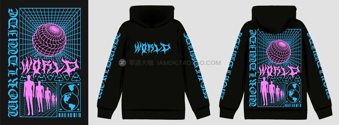15款复古街头摇滚地下小众酸性服装海报图案设计AI矢量设计素材 Hand drawn designs for streetwear illustration插图14