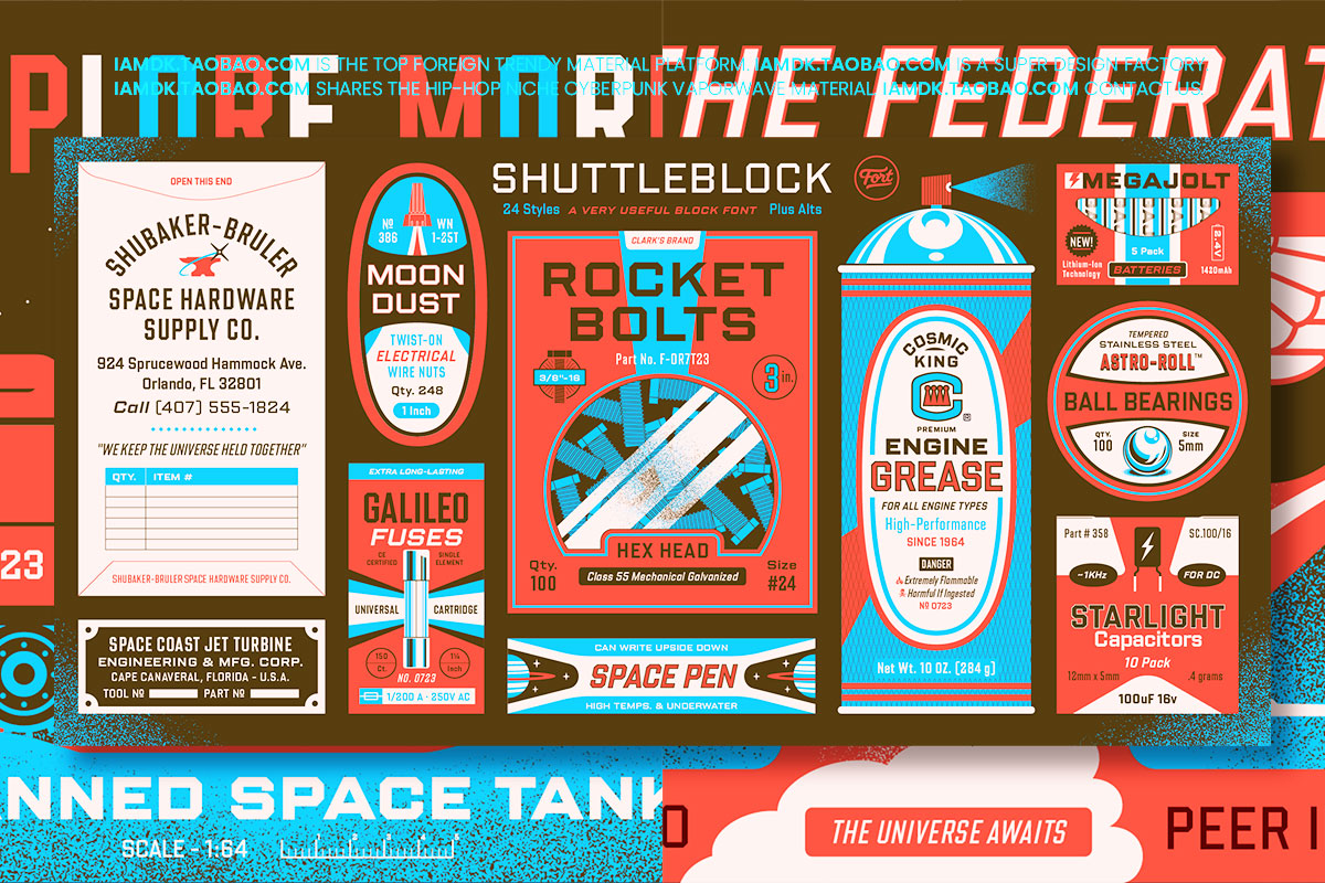 24款未来复古科幻太空斜角工业几何风PSAI英文字体安装包 Shuttleblock Font Family插图