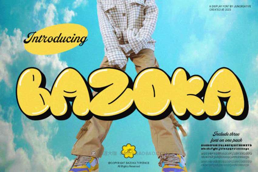 潮流街头嘻哈手绘手写涂鸦气泡圆形PSAI英文字体安装包 Bazoka Font插图
