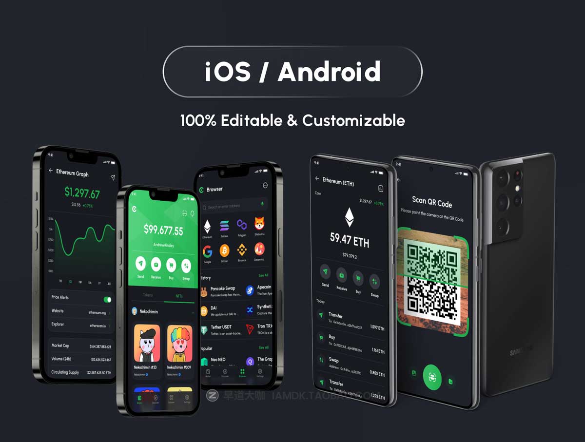 180屏极简加密货币电子钱包银行金融软件APP界面设计UI套件素材 Crista – Crypto Wallet App UI Kit插图2