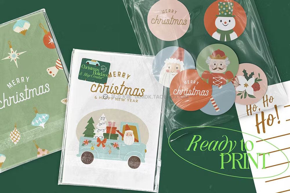 12张手绘圣诞老人圣诞节新年贺卡明信片设计AI矢量设计素材 Christmas Clipart Card Set插图1
