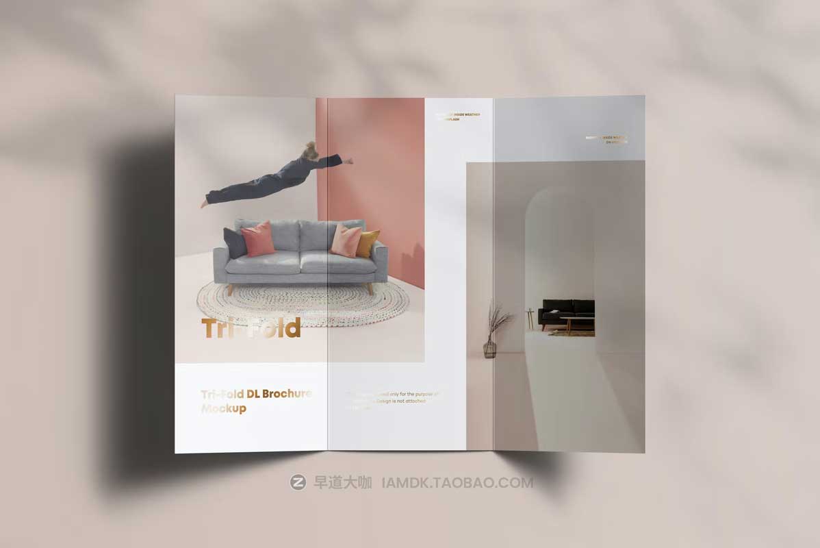 8款时尚逼真三折页小册子画册设计展示效果PSD样机模板素材 Tri-Fold DL Brochure Mock-up插图10