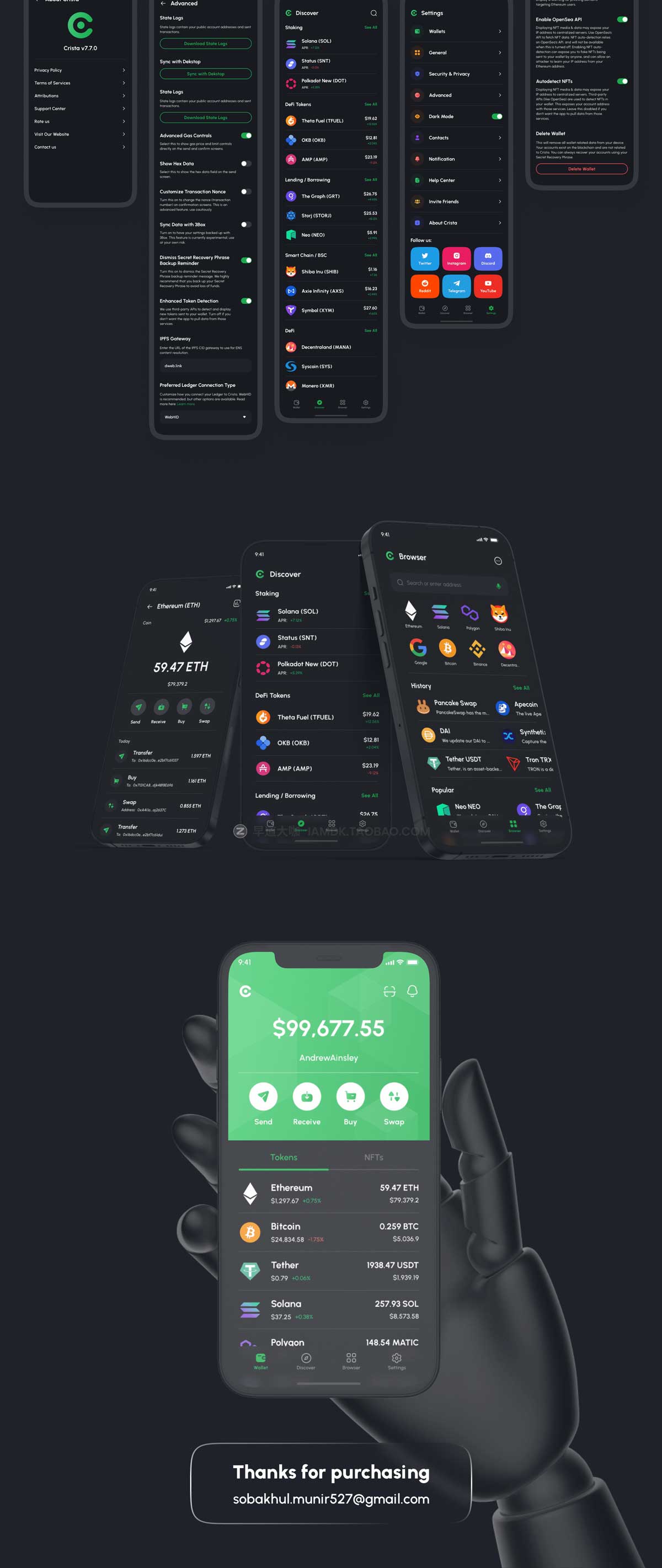 180屏极简加密货币电子钱包银行金融软件APP界面设计UI套件素材 Crista – Crypto Wallet App UI Kit插图16