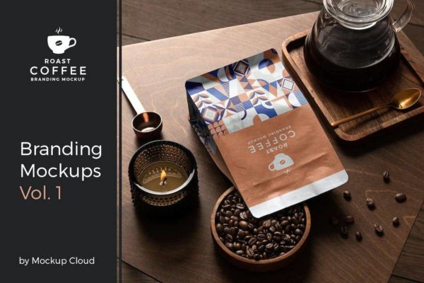 11款高级咖啡豆品牌VI设计包装袋名片展示效果图PSD样机模板素材 Roast – Coffee Branding Mockup Vol. 1