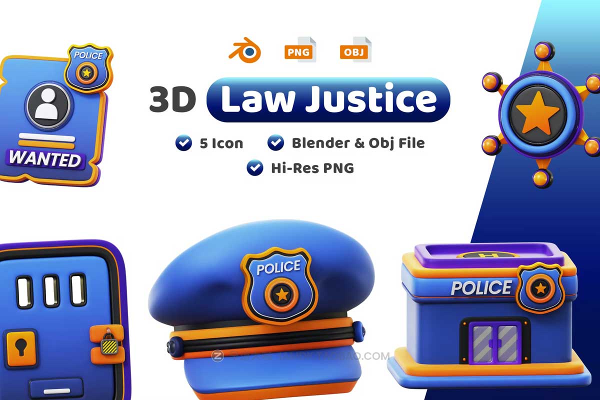 20款3D立体法律法院审判公平正义图标Icons设计素材包 Law Justice 3D Icon