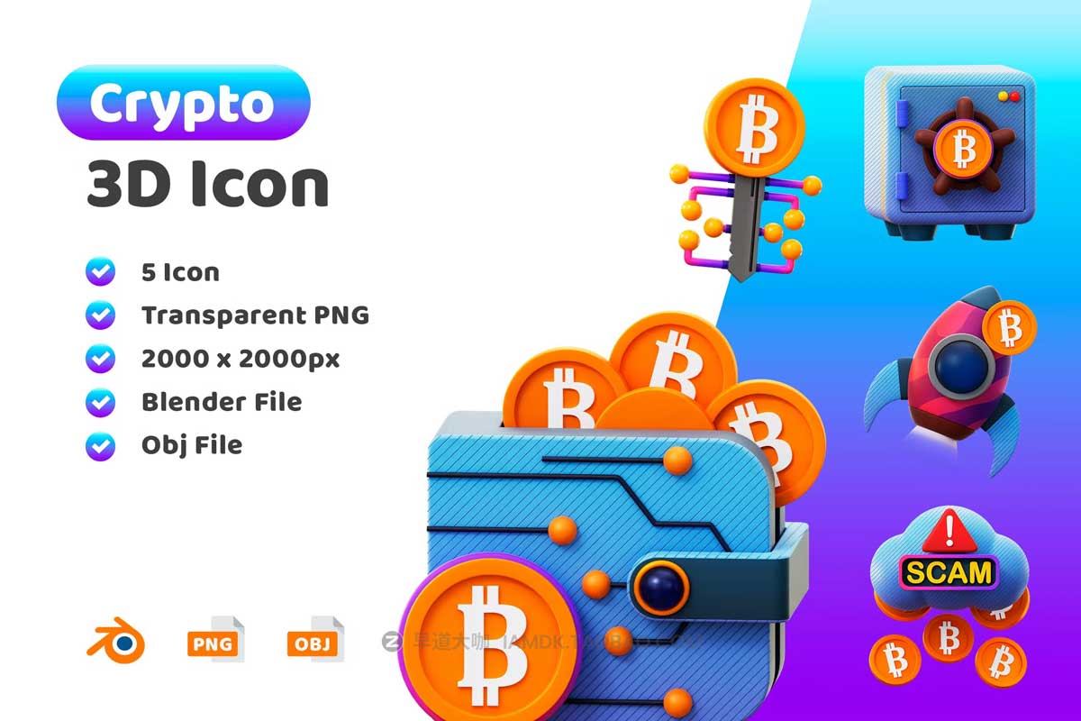 20款时尚加密货币比特币金融银行理财3D插画图标Icons设计素材 Crypto 3D Icon插图2