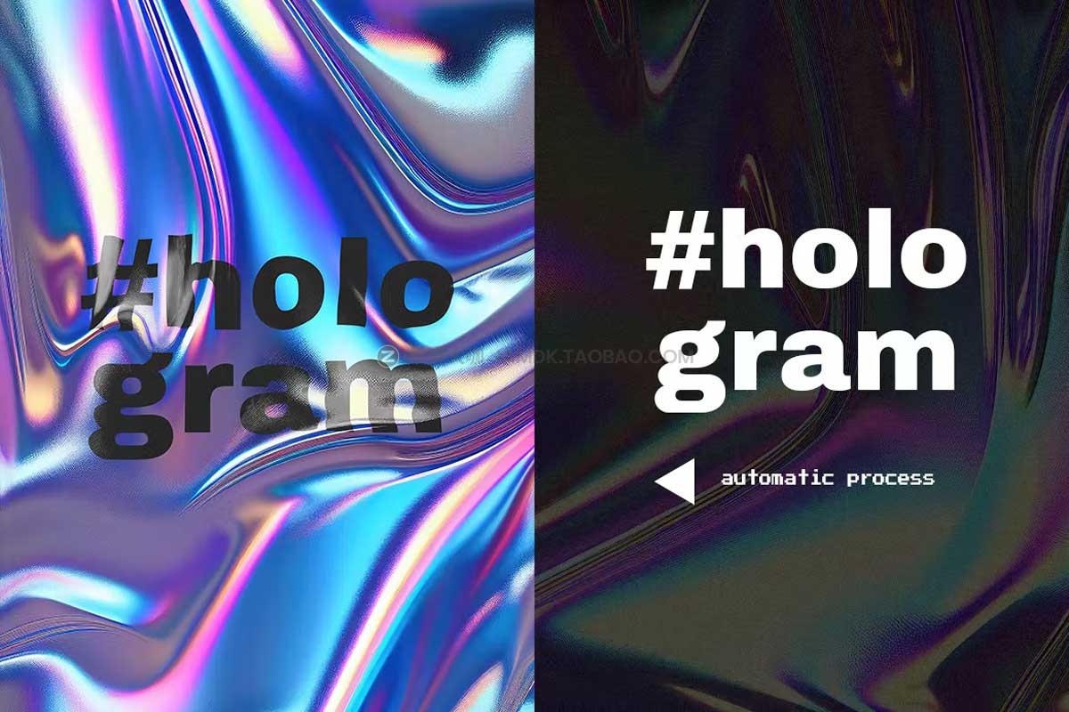13款潮流全息渐变背景扭曲字体文本标题设计PS样机模板素材 Holographic Foil with Text Effect Vol 1插图1