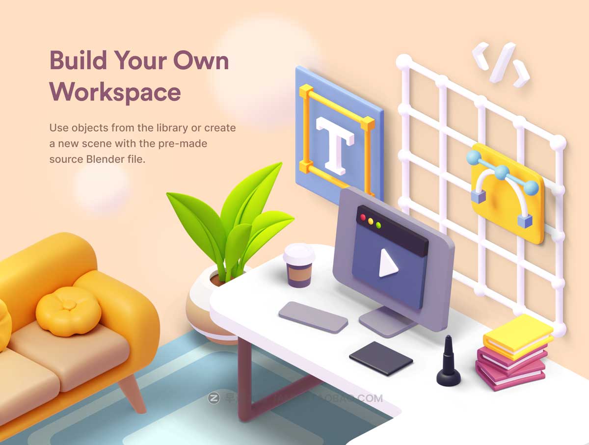 210+款高级质感3D立体工作场景元素图标Icons设计素材包 Cubbies: 3D Workspace Illustrations插图3
