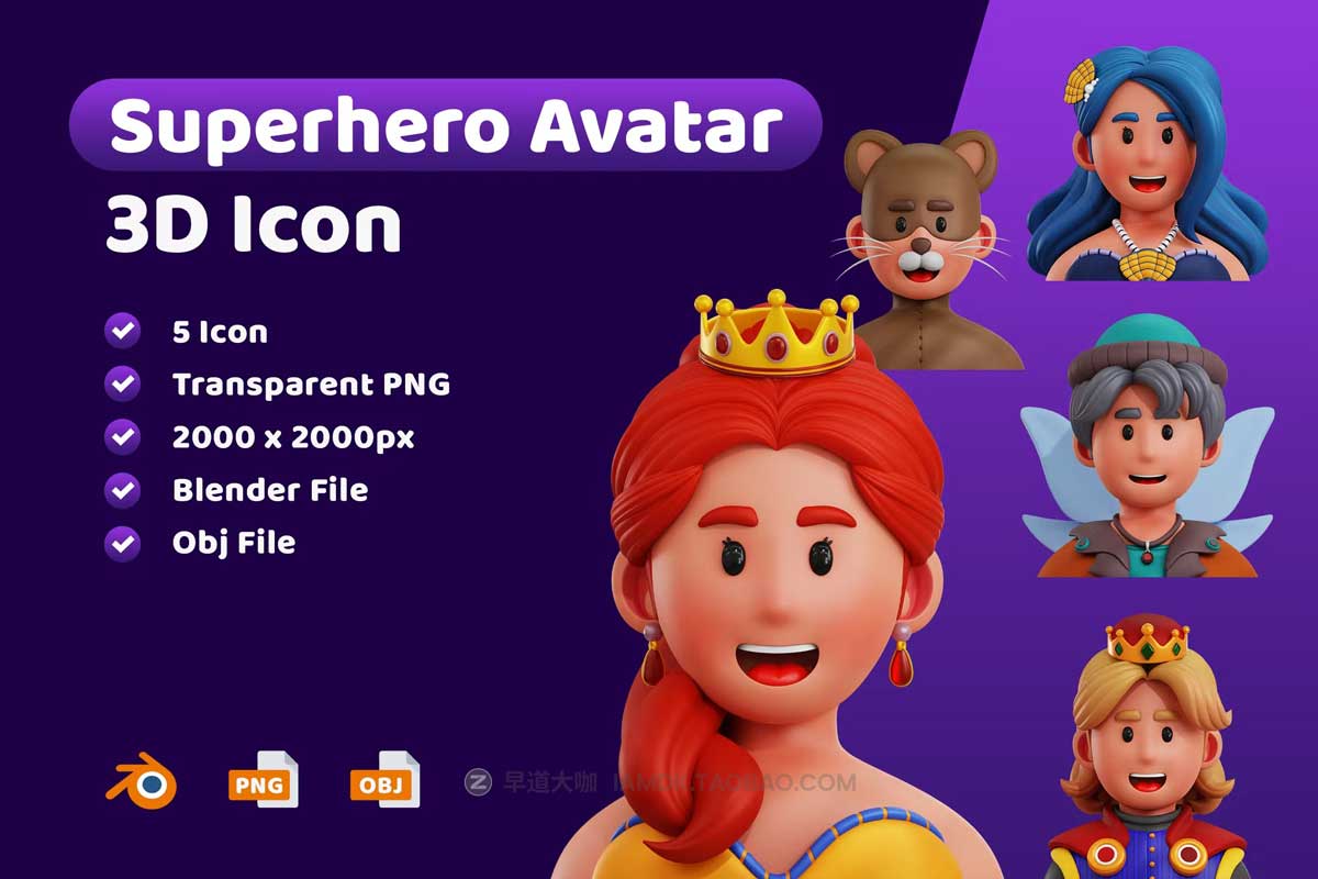 40款卡通有趣游戏超级英雄人物头像肖像3D图标Icons设计素材 Superhero Avatar 3D Icon插图5