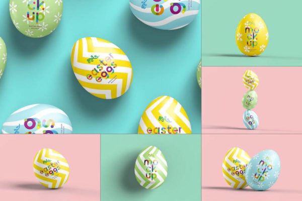 6款逼真复活节节日派对抽奖彩蛋设计PS智能贴图样机模板素材 Easter Eggs Mock-up