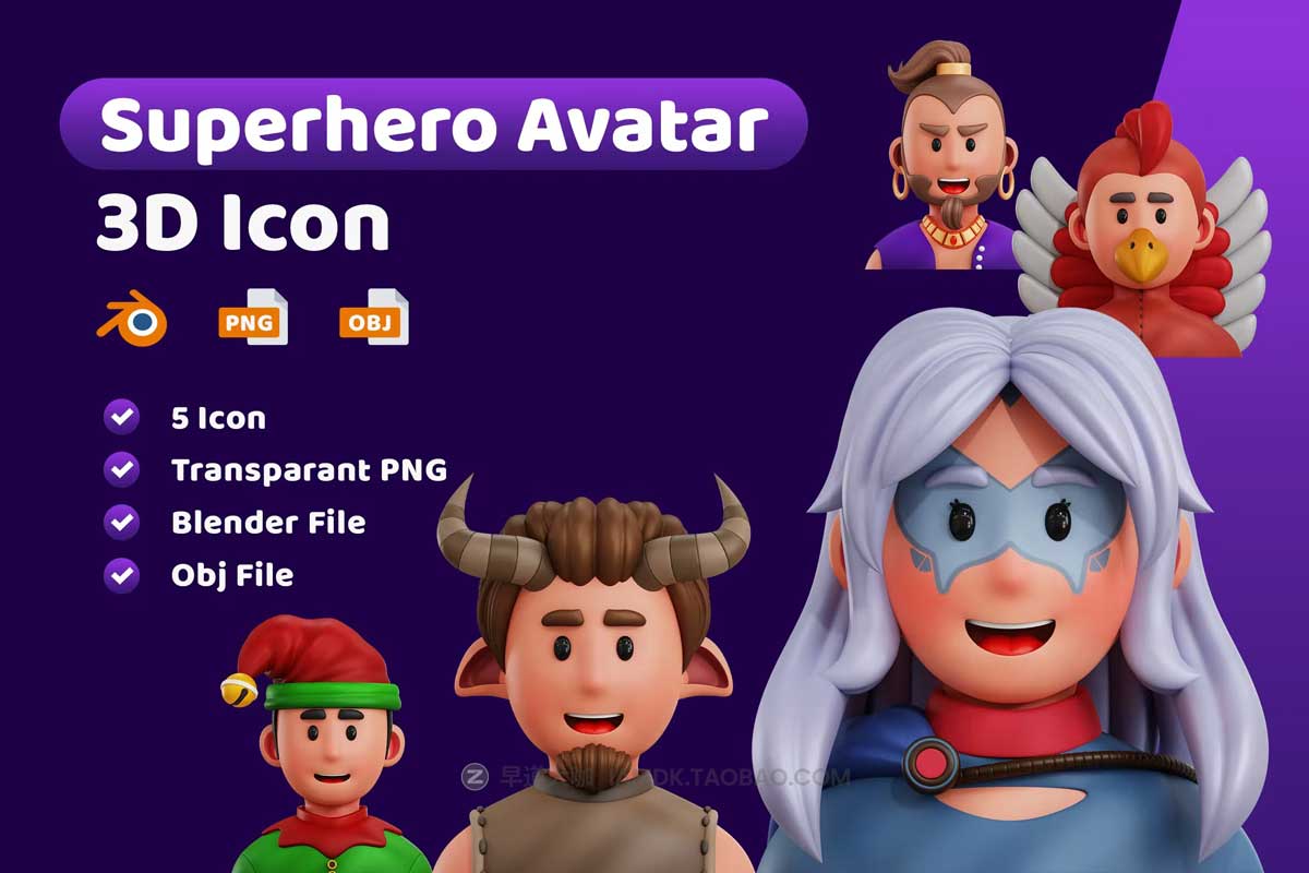 40款卡通有趣游戏超级英雄人物头像肖像3D图标Icons设计素材 Superhero Avatar 3D Icon插图7