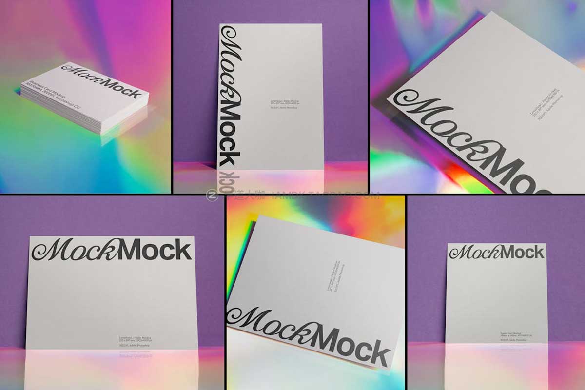6款高清品牌VI设计名片信纸卡片展示效果图PSD样机模板素材 Branding Stationery Mockup Bundle ‘Iridescence’ – 6 Stationery Mockups插图6