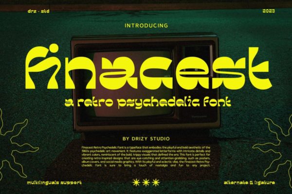 60年代复古迷幻逆反差酸性标题无衬线英文字体设计素材 Finacest – Retro Psychedelic Font