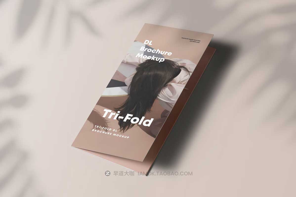 8款时尚逼真三折页小册子画册设计展示效果PSD样机模板素材 Tri-Fold DL Brochure Mock-up插图11
