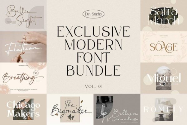 11套现代优雅创意画册杂志海报排版标题品牌logo手写PSAI英文字体安装包 SALE – Exclusive Modern Font Bundle