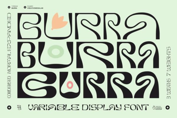 复古迷幻波浪扭曲酸性画册书籍标题Logo设计英文字体安装包 Burra – Psychedelic font
