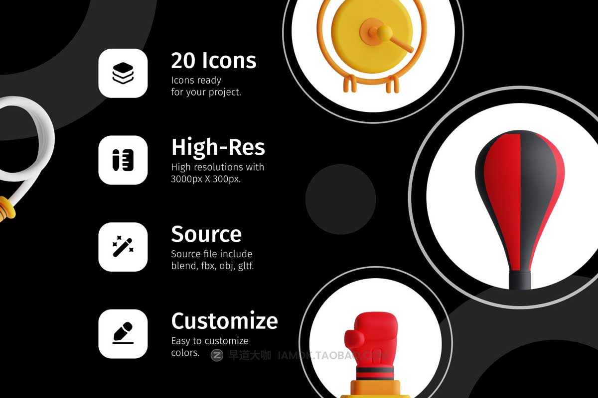 20个时尚体育运动拳击赛事3D图标Icons设计素材合集 3D Boxing Icon Set插图1