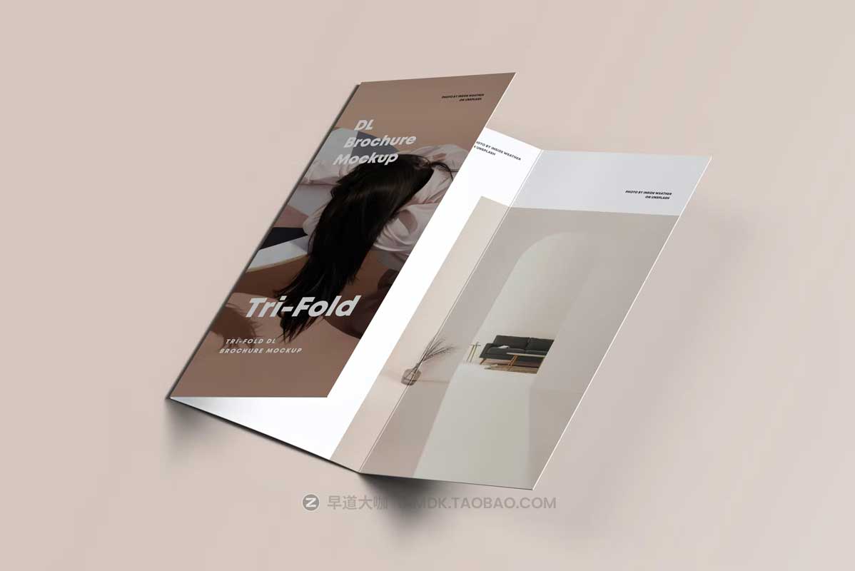 8款时尚逼真三折页小册子画册设计展示效果PSD样机模板素材 Tri-Fold DL Brochure Mock-up插图13