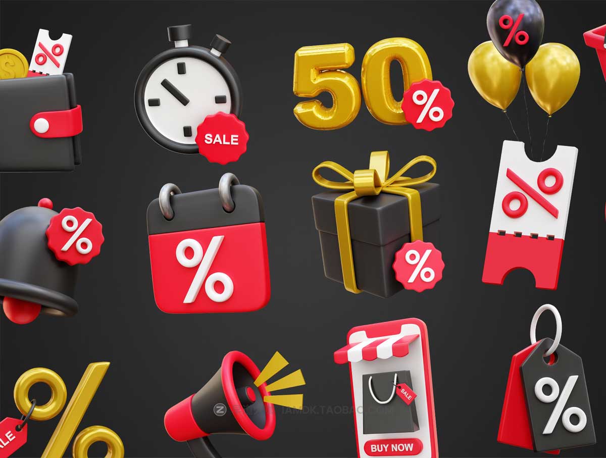 35款黑色星期五电商营销促销插图3D图标Icons设计素材合集 Black Friday 3D Icon Illustrations插图3