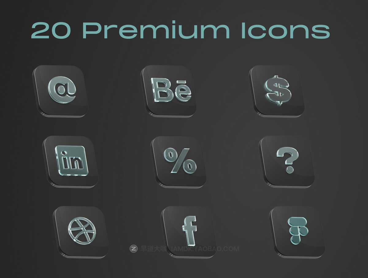 20款高级亚克力玻璃3D图标Icon标志Logo设计素材C4D模型&PSD分层文件 Glass Logos and Symbols插图5