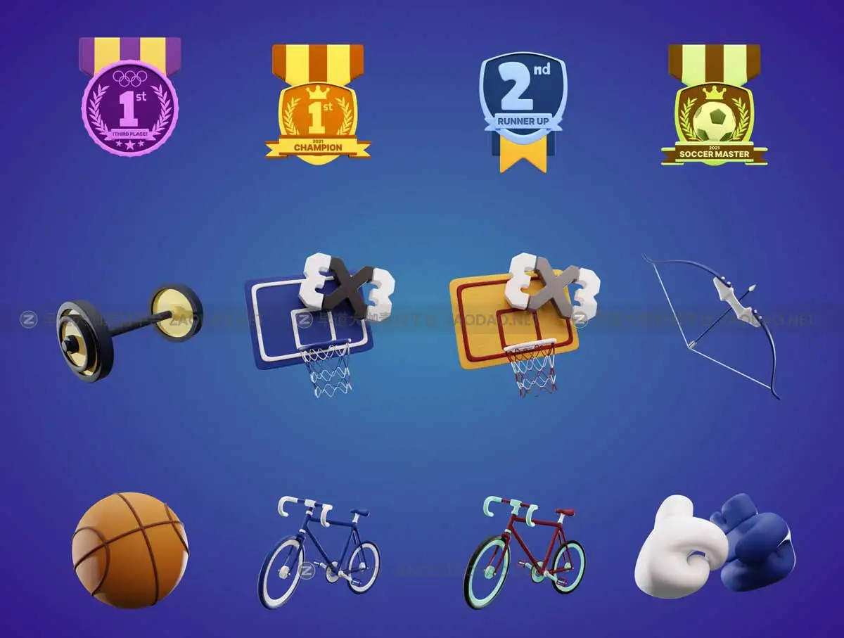 48+款卡通创意奥运会体育赛事竞赛3D图标Icons设计素材包 3D Sport And Competition Icon插图4