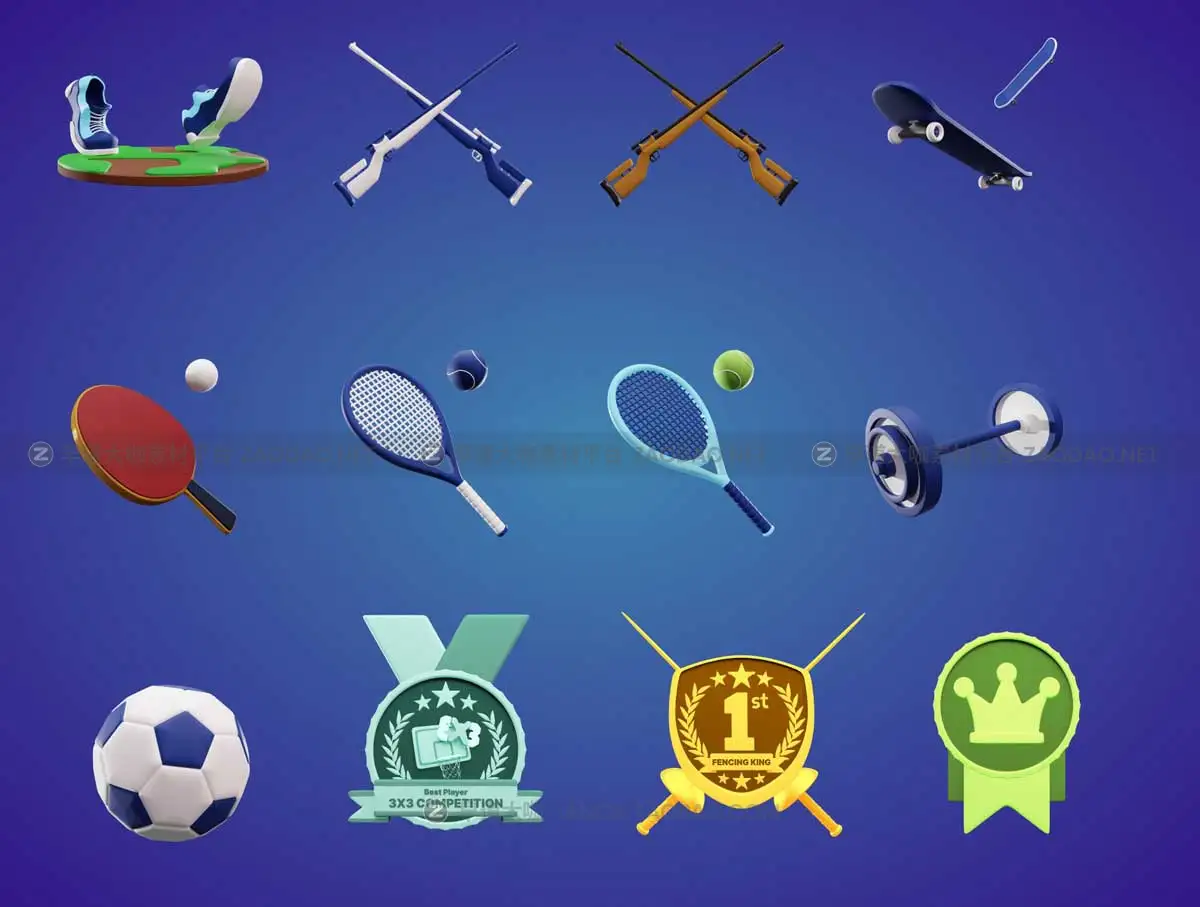 48+款卡通创意奥运会体育赛事竞赛3D图标Icons设计素材包 3D Sport And Competition Icon插图7