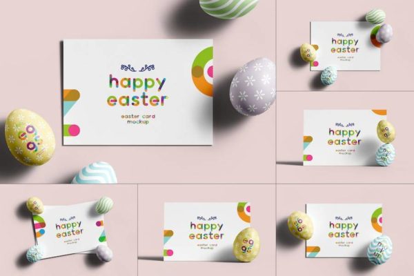6款逼真假日节日邀请函明信片卡片设计展示效果图PS智能贴图样机模板 Easter Eggs & Card Mockup