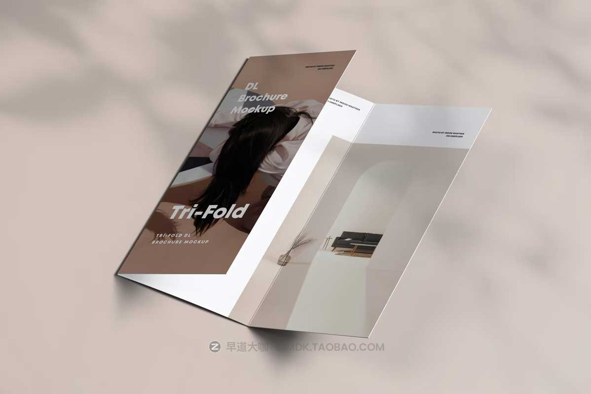 8款时尚逼真三折页小册子画册设计展示效果PSD样机模板素材 Tri-Fold DL Brochure Mock-up插图14