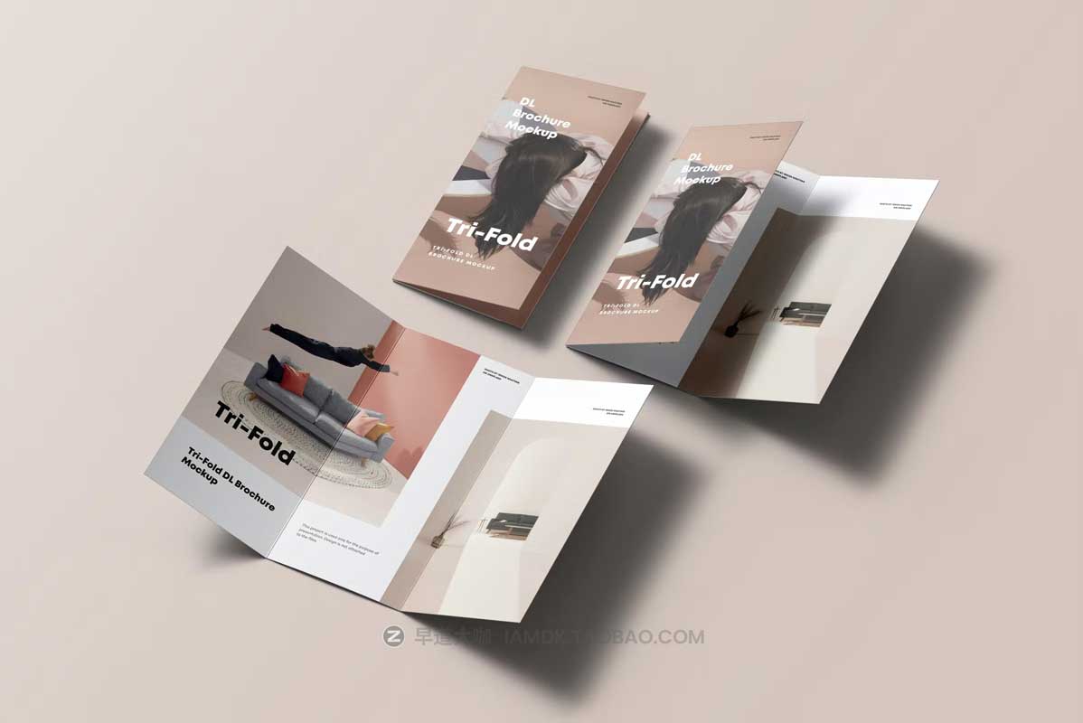 8款时尚逼真三折页小册子画册设计展示效果PSD样机模板素材 Tri-Fold DL Brochure Mock-up插图15