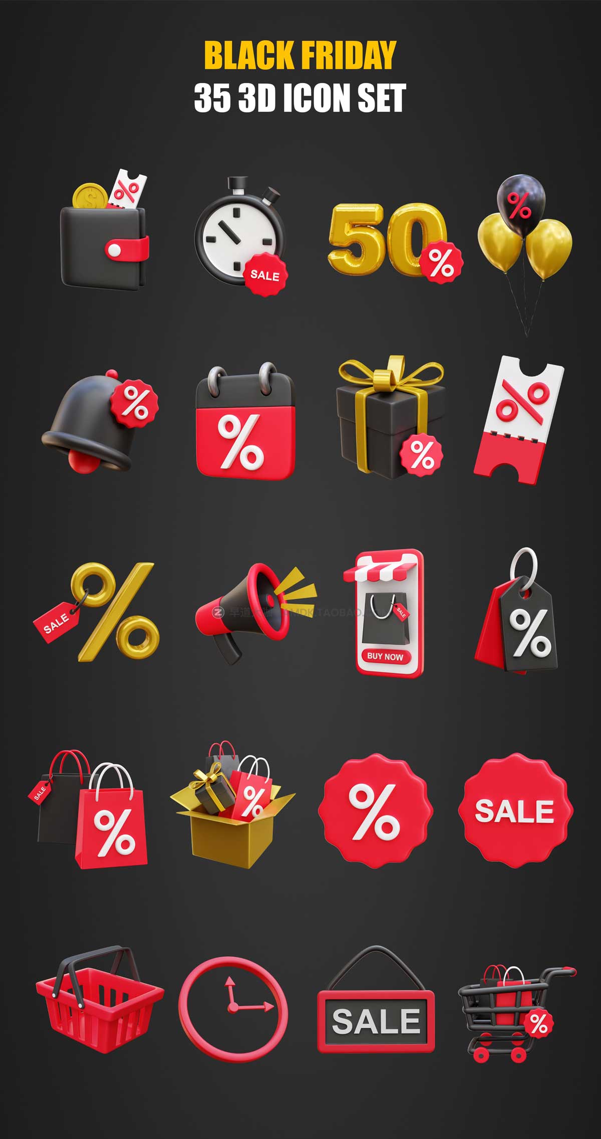 35款黑色星期五电商营销促销插图3D图标Icons设计素材合集 Black Friday 3D Icon Illustrations插图6