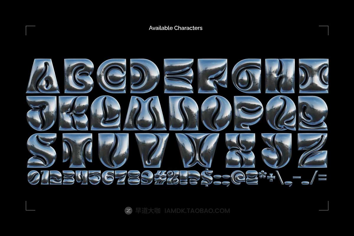 复古赛博朋克金属镀铬3D立体气泡英文字体安装包设计素材 Inflated Foil – Color Bitmap Font插图1
