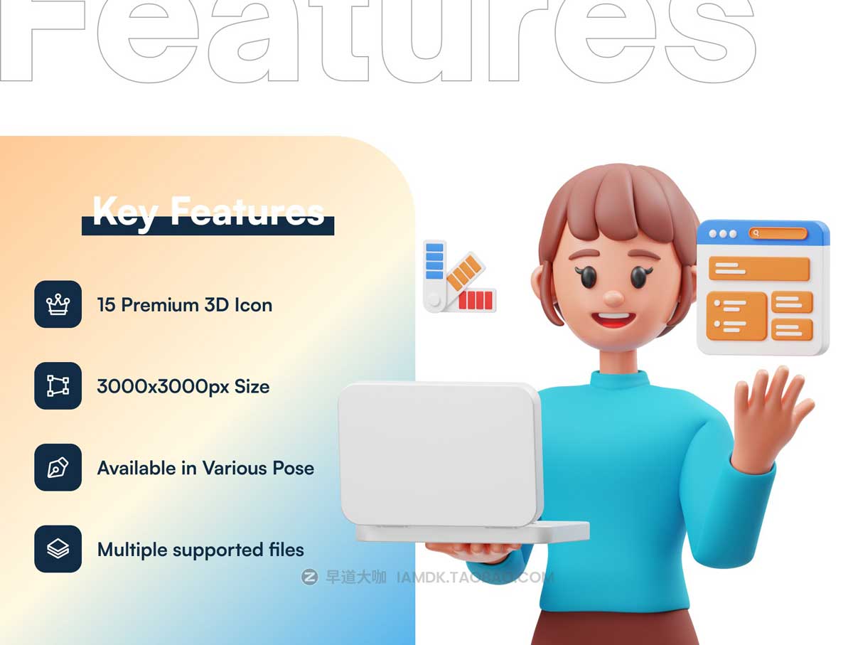 15款卡通网站开发程序网络科技3D插图图标Icons设计素材 Web Development 3D Illustration插图1