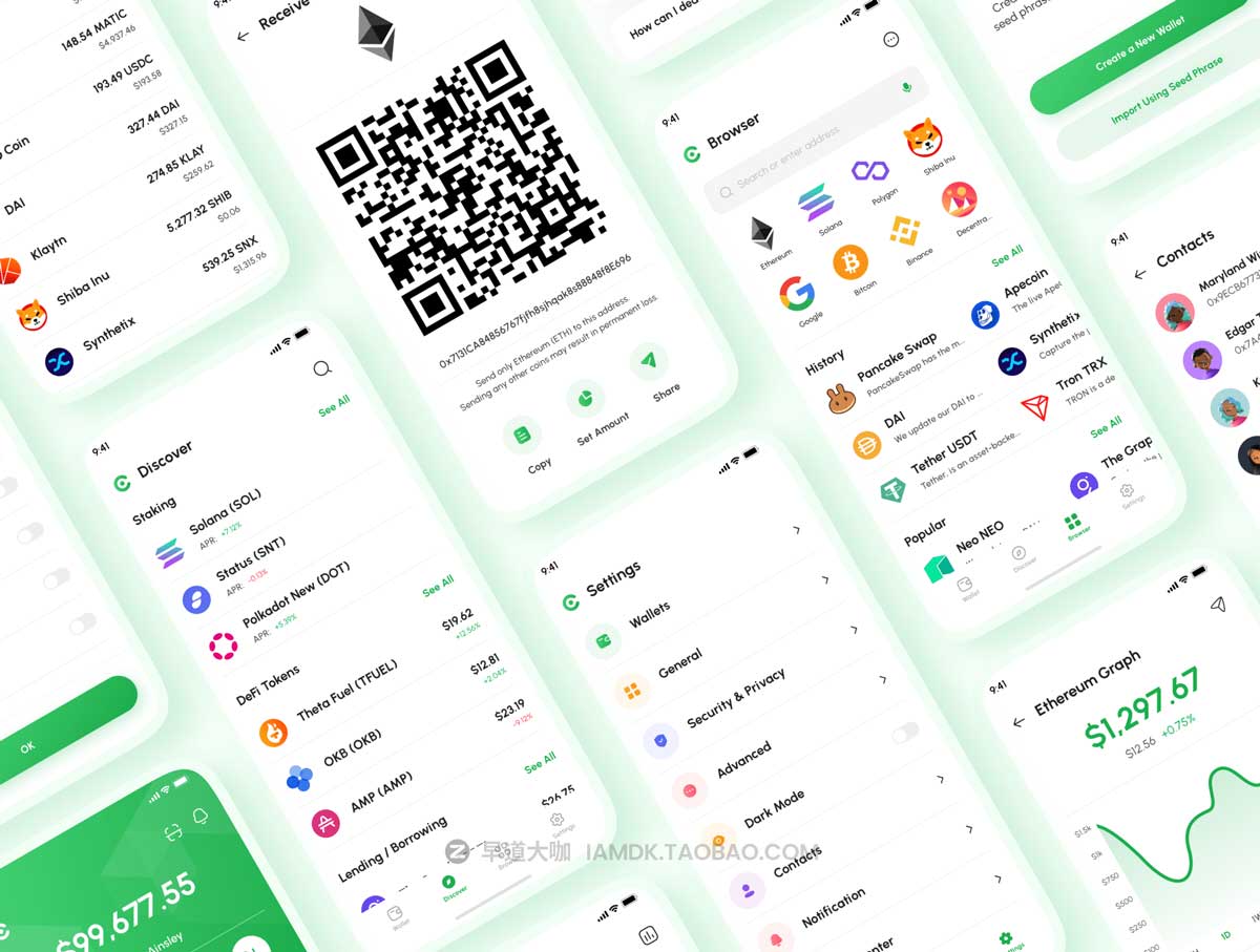 180屏极简加密货币电子钱包银行金融软件APP界面设计UI套件素材 Crista – Crypto Wallet App UI Kit插图4