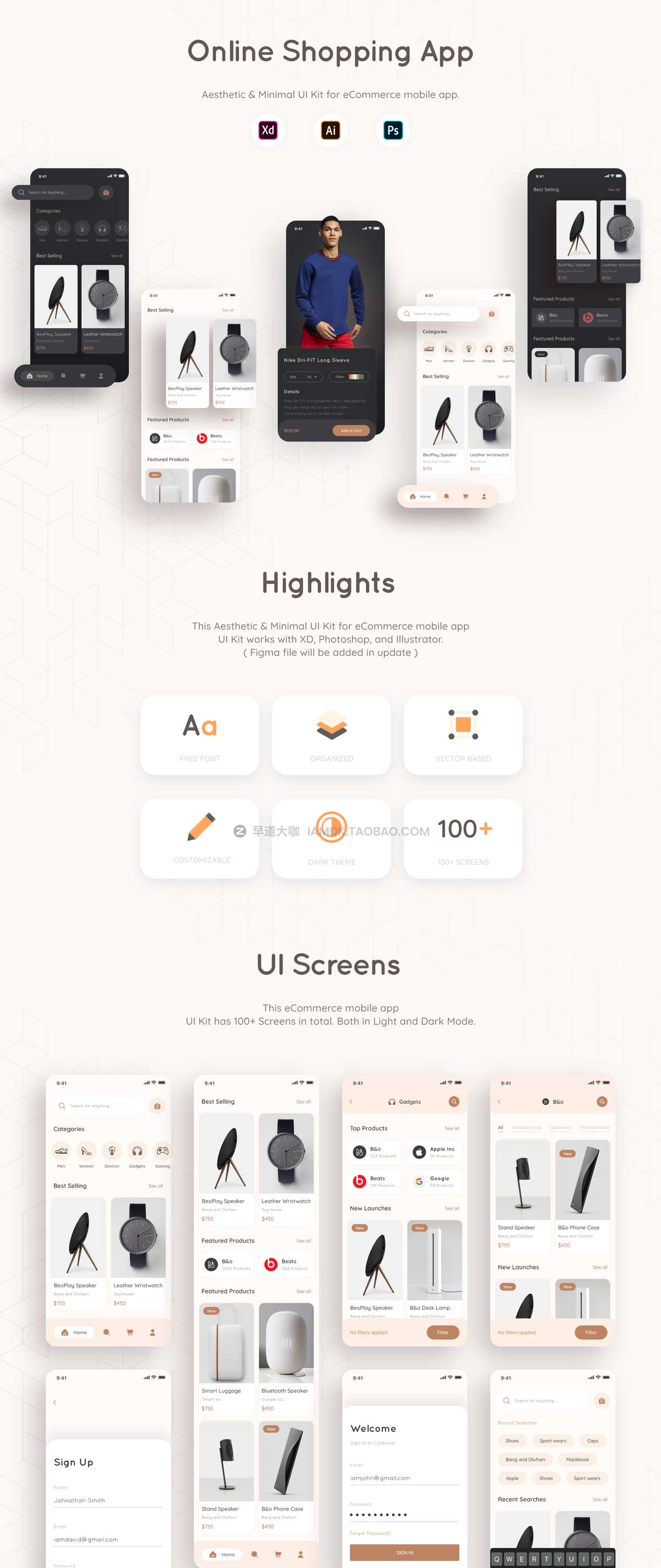 100+屏时尚电子商城在线购物软件APP界面设计UI套件素材包 Online Shopping App插图7