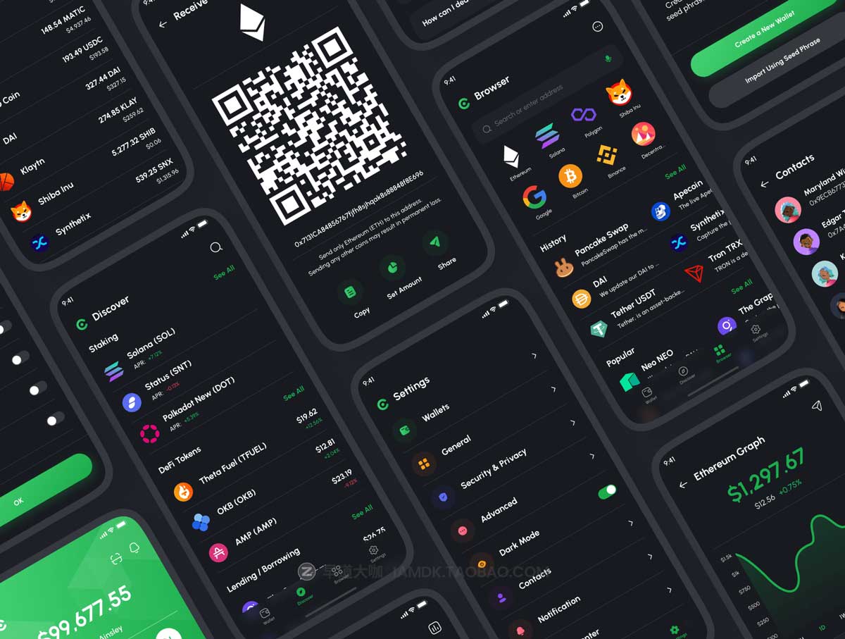 180屏极简加密货币电子钱包银行金融软件APP界面设计UI套件素材 Crista – Crypto Wallet App UI Kit插图6