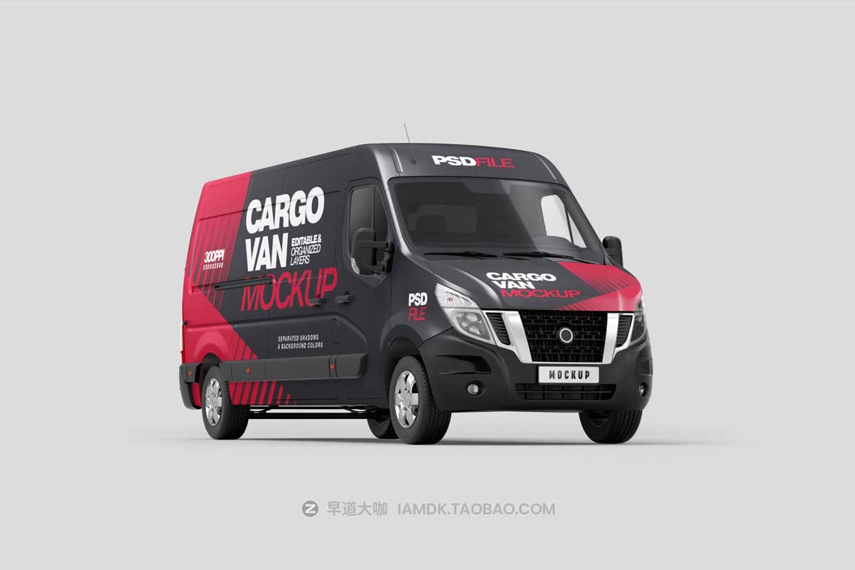 7款时尚封闭面包车小货车车身广告设计PS智能贴图样机模板素材 Cargo Van Mockup Set插图7