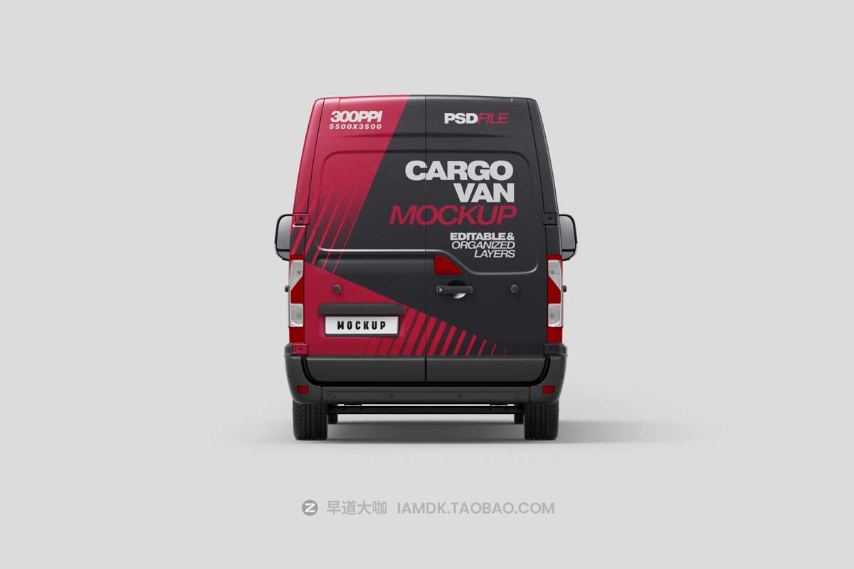 7款时尚封闭面包车小货车车身广告设计PS智能贴图样机模板素材 Cargo Van Mockup Set插图6