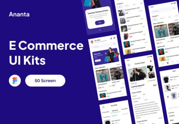 50+屏简约电子商城在线购物软件APP界面设计UI套件Figma模板素材 Ananta – E Commerce App UI Kits
