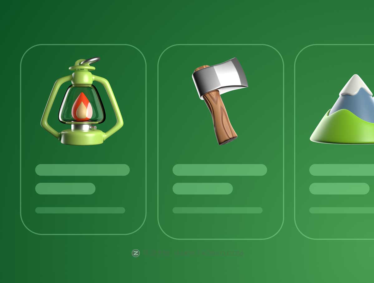 30款卡通创意徒步旅游野营露营3D图标Icons设计素材合集 3D Icon Set — Camping and Travel插图2