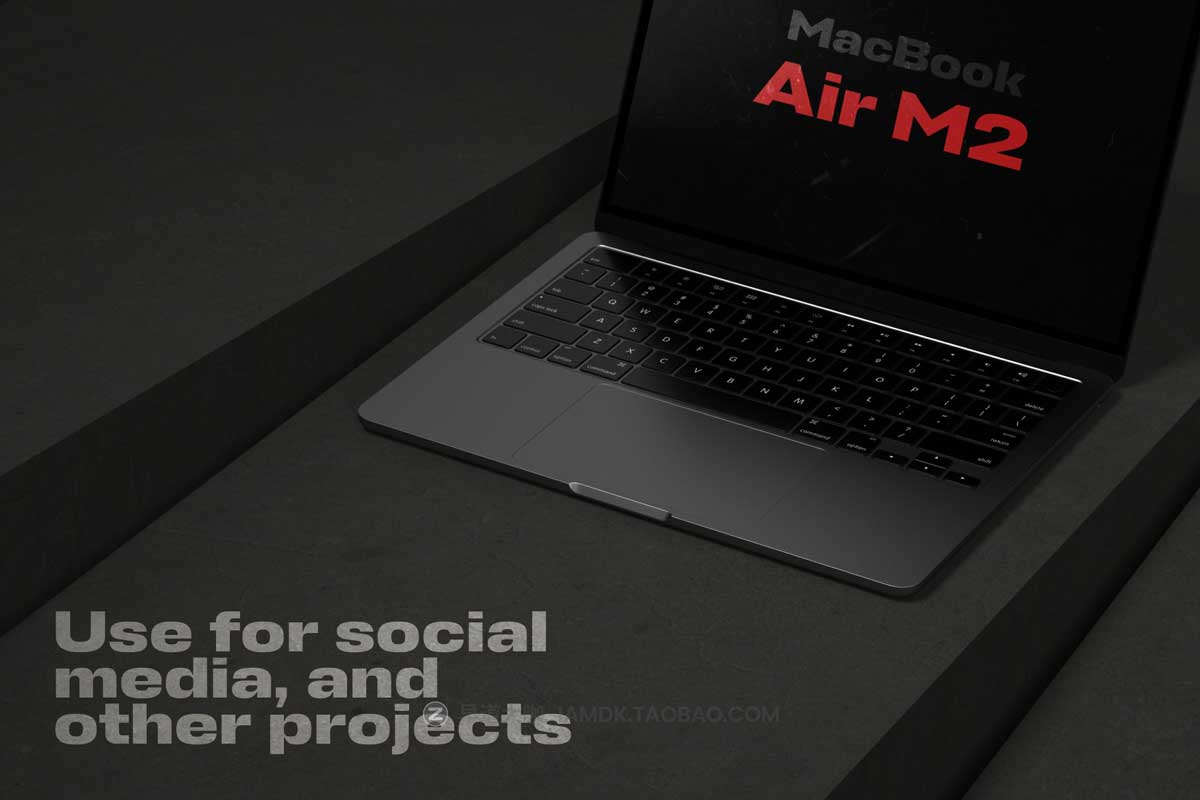 10款暗黑工业质感苹果笔记本电脑Macbook Air M2屏幕演示样机模板PSD设计素材 Macbook Air M2 Mockups Collection插图6