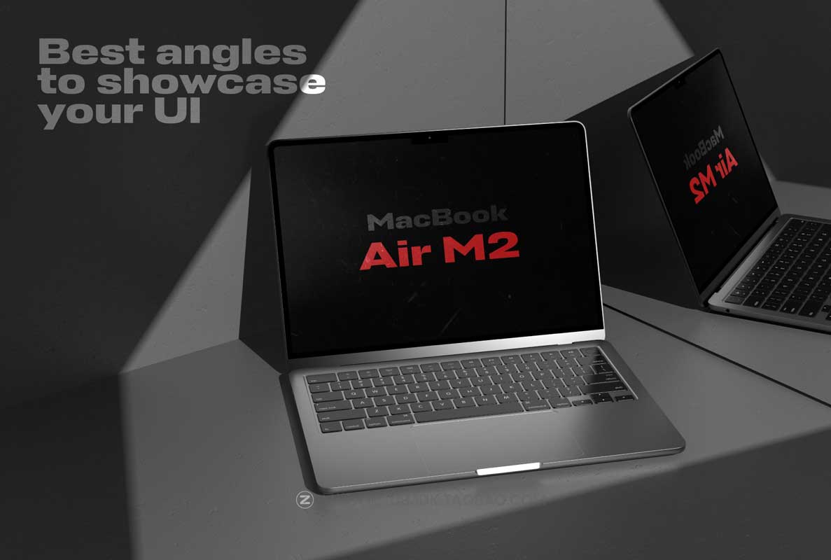 10款暗黑工业质感苹果笔记本电脑Macbook Air M2屏幕演示样机模板PSD设计素材 Macbook Air M2 Mockups Collection插图7