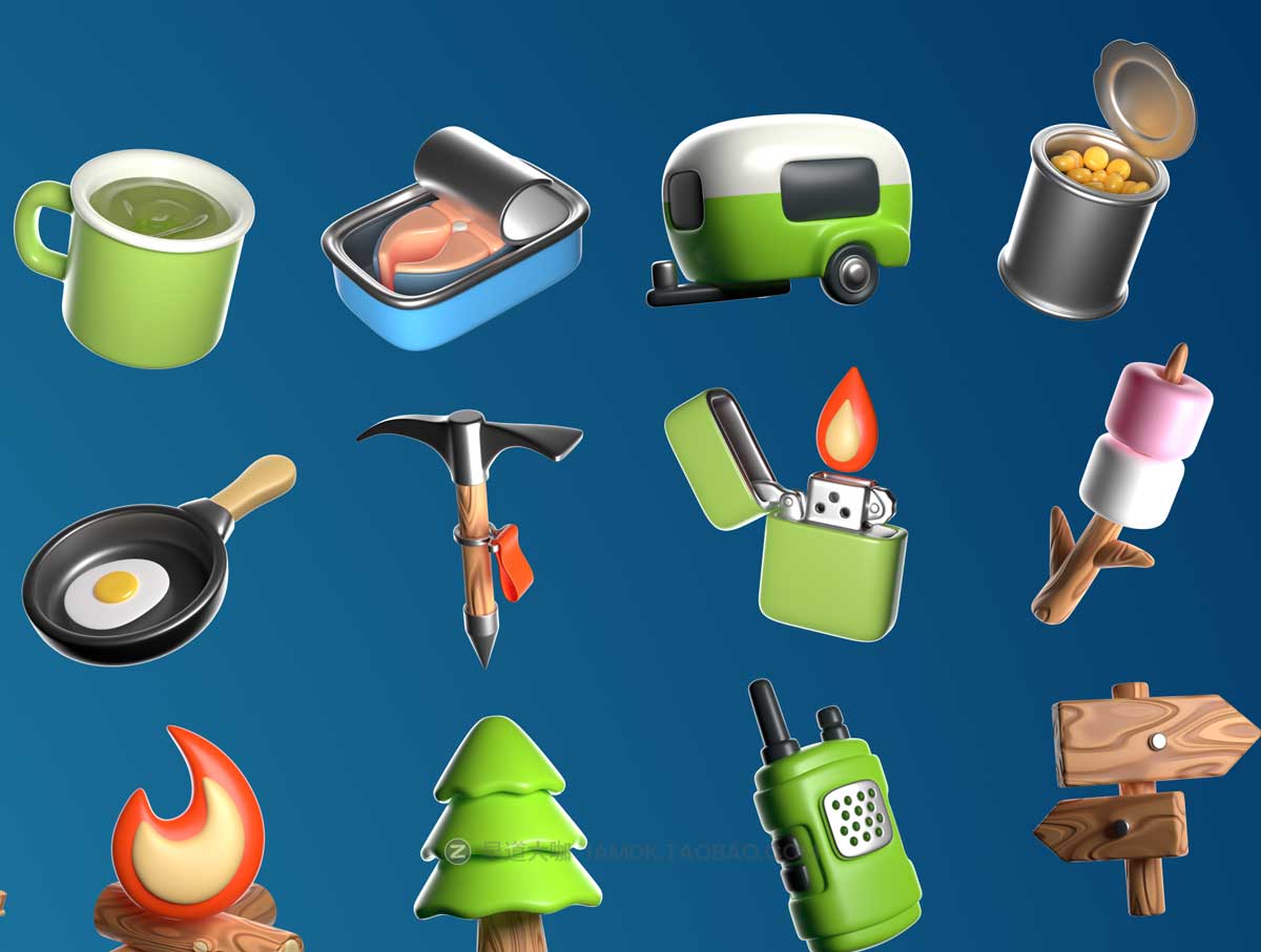30款卡通创意徒步旅游野营露营3D图标Icons设计素材合集 3D Icon Set — Camping and Travel插图5